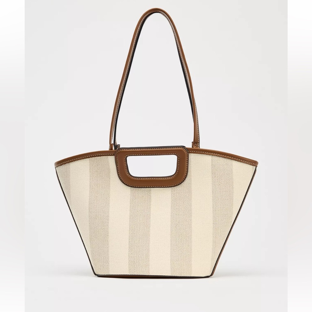 Zara Canvas Topstitched Shopper Bag